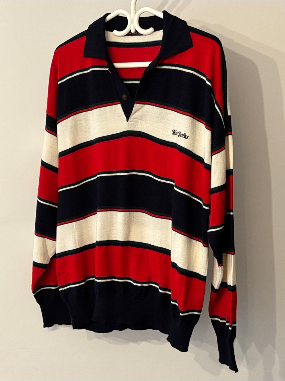 Vintage-Inspired Striped V-Neck Sweater - Red, Navy & Cream